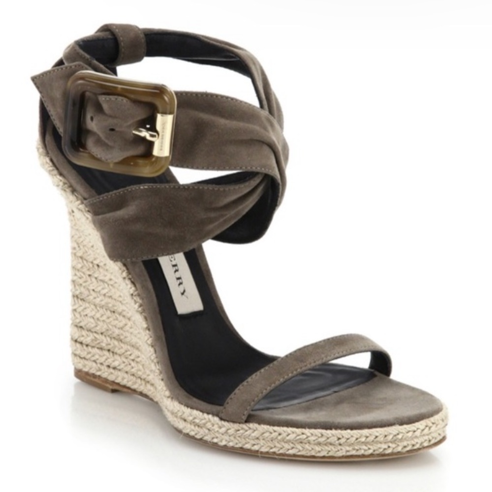Burberry Catsbrook Brown Suede Espadrille Wedge 38 1/2